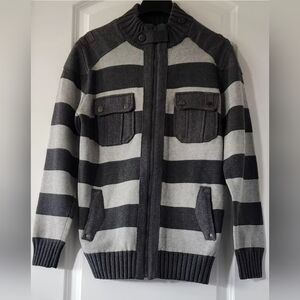 Twentyone‎ Men Gray Striped Full Zip Sweater Size S/P